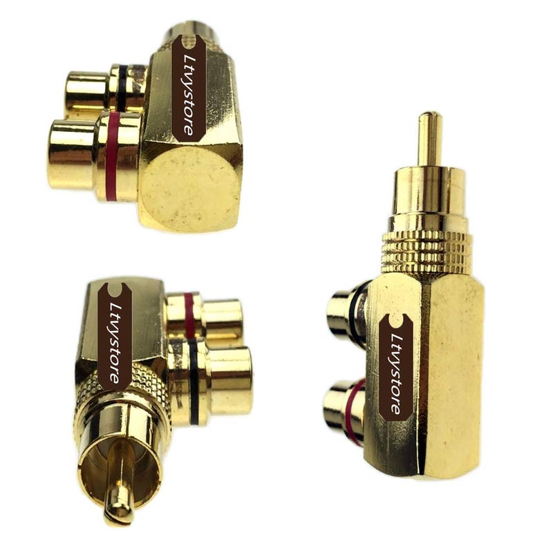 Ltvystore 2Pcs RCA Male to 2 Female Right Angle Plug Splitter Adapter Connector & 5 Pcs Audio Video Gold Male to 2 Female Coupler Adapter - Image 3